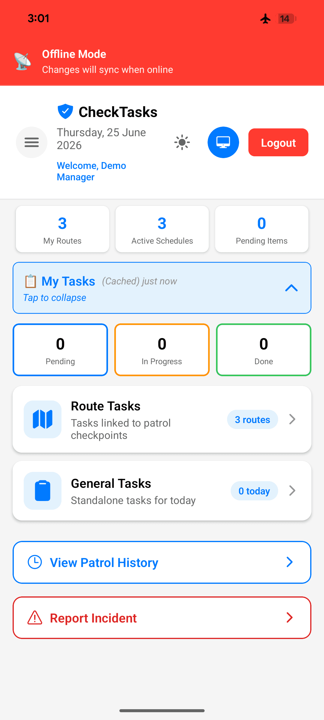 CheckTasks mobile — Offline Mode
